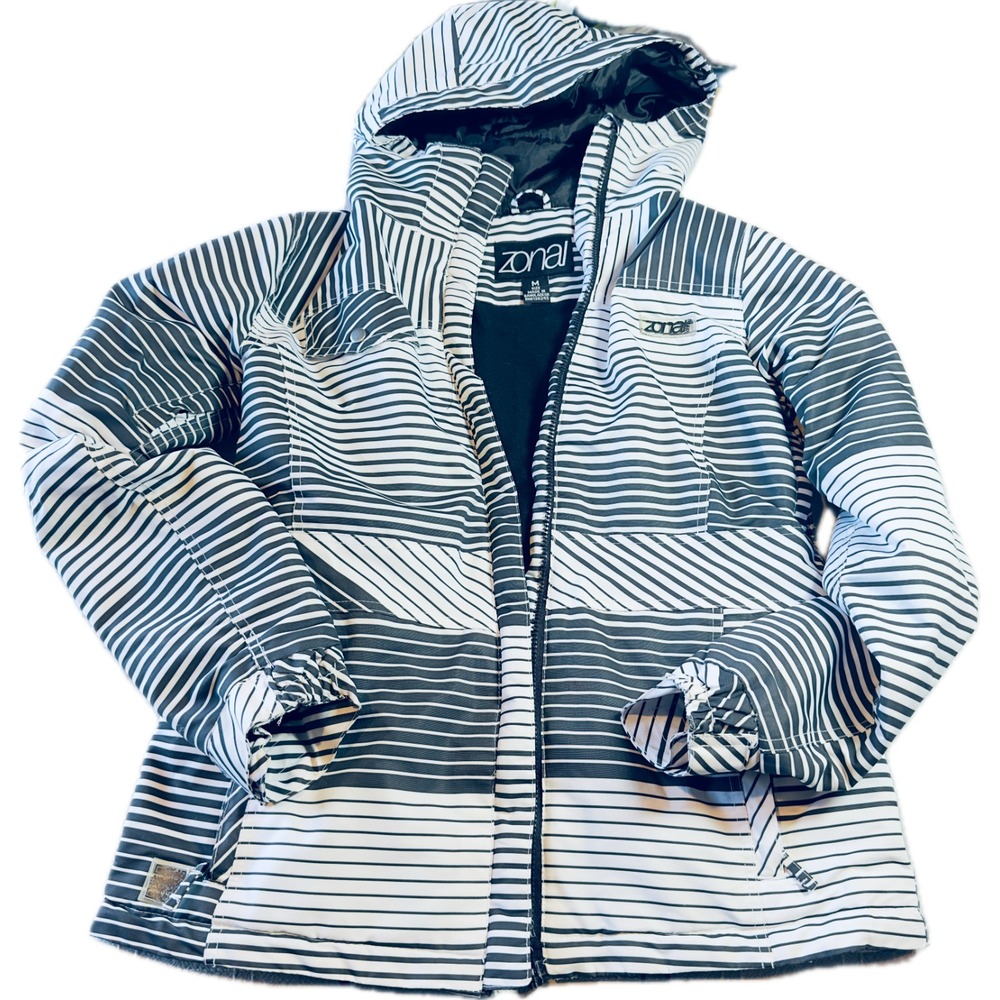 VTG Zonal Hooded Snowboard Jacket M Geo Stripe Waterproof Streetwear Techwear
